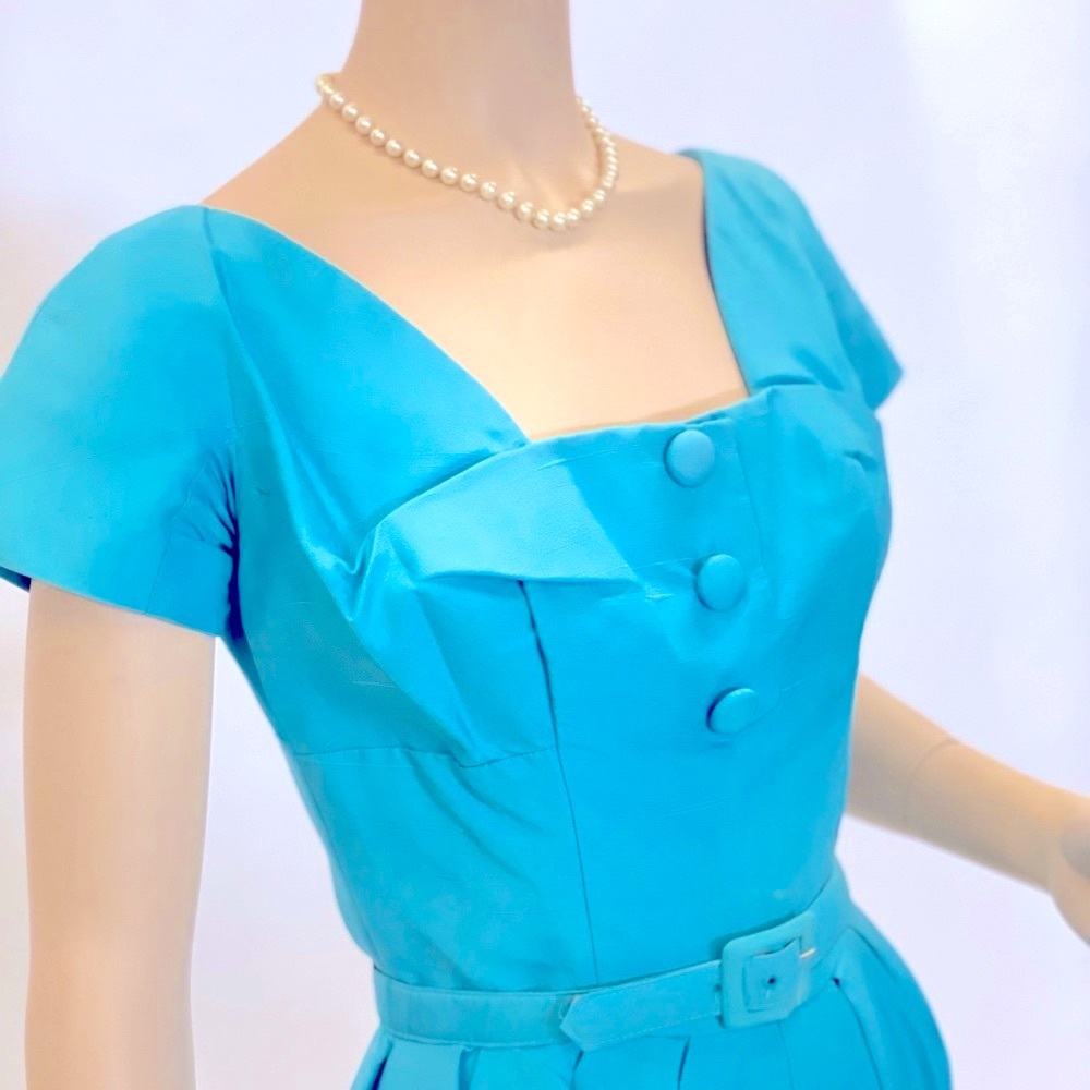 👗Incredible Aqua Vintage MadMen Sheath Wiggle Dress👗 - Picture 4 of 11